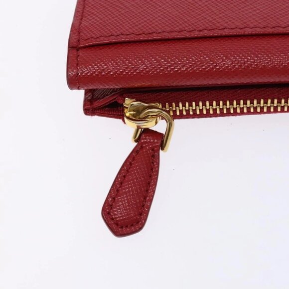PRADA Card Case Safiano leather Red Gold Auth 140692 - Picture 8 of 16